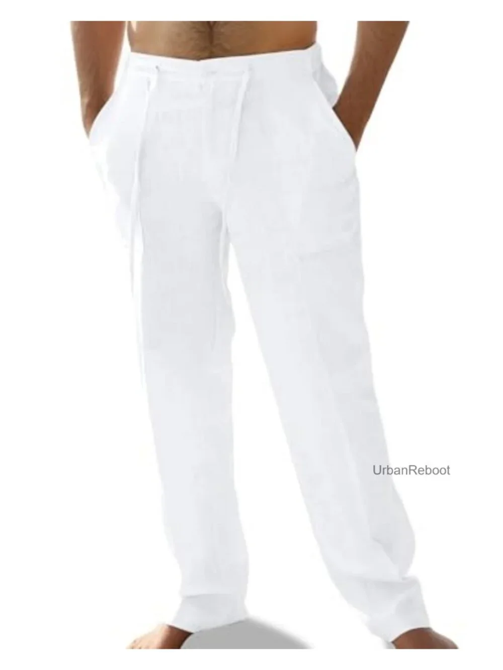 Linen Pants for Men, Elastic Waist, Relaxed Fit, Lightweight Casual Pants with